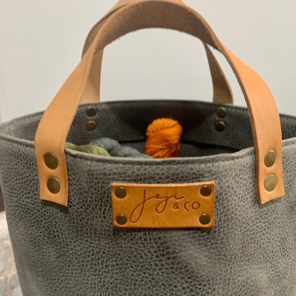 NWOT Joji & Co Gray "One Stitch at a Time" Pampa Tote Bucket Purse